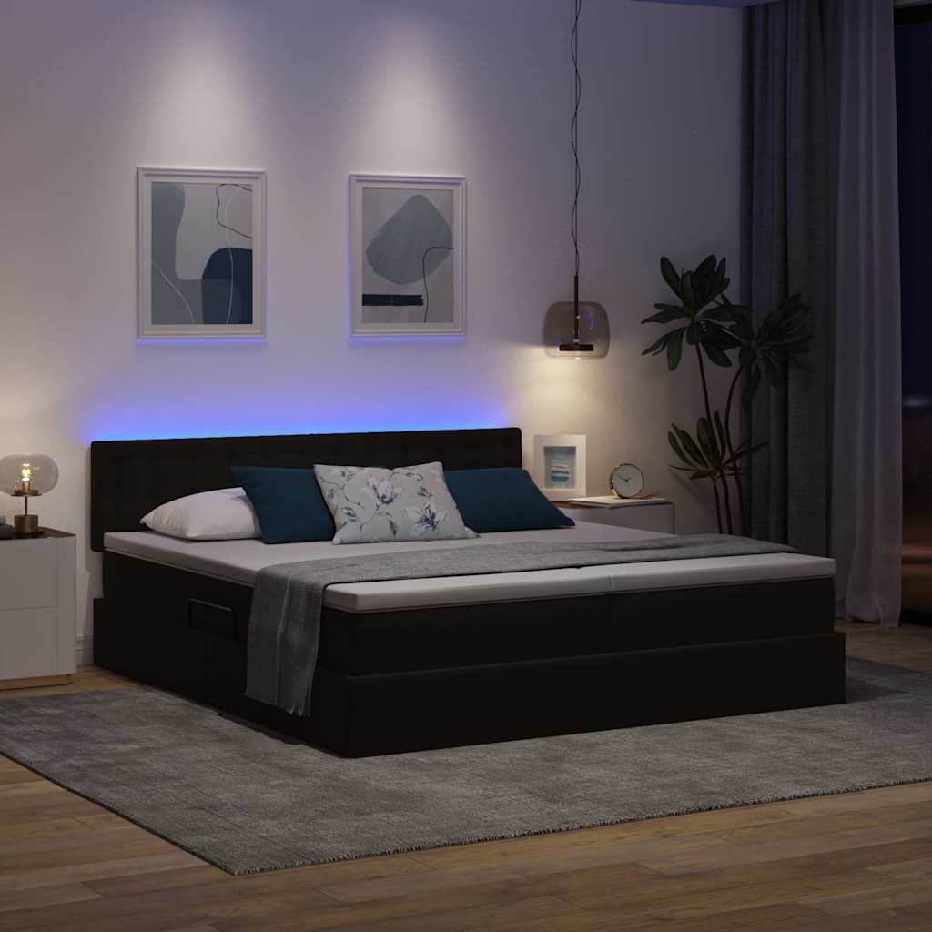 Bett mit LED-Lichtleisten Schwarz 200 x 200 cm Samt
