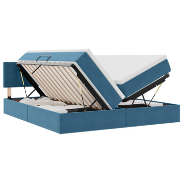 vidaXL Bett mit LED-Lichtleisten Dunkelblau 200 x 200 cm Samt