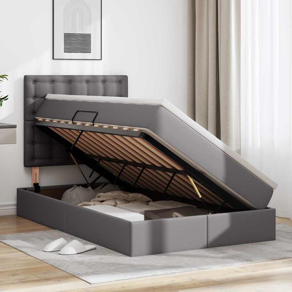 Aufbewahrungsbett mit Matratze Grau 120 x 200 cm Kunstleder