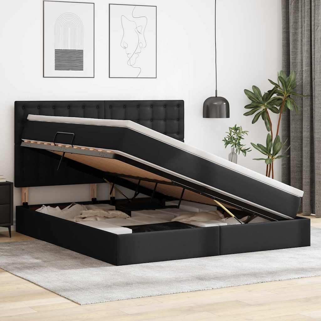 Aufbewahrungsbett mit Matratze Schwarz 160 x 200 cm Kunstleder