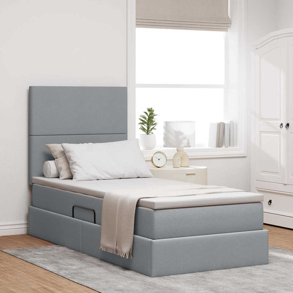 vidaXL Aufbewahrungsbett mit Matratze Hellgrau 100 x 200 cm Polyester