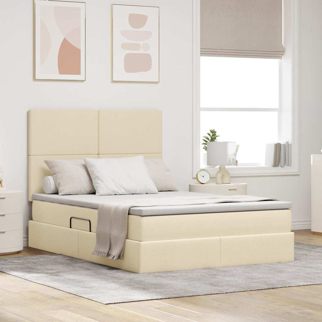 vidaXL Aufbewahrungsbett mit Matratze Creme 140 x 190 cm Polyester