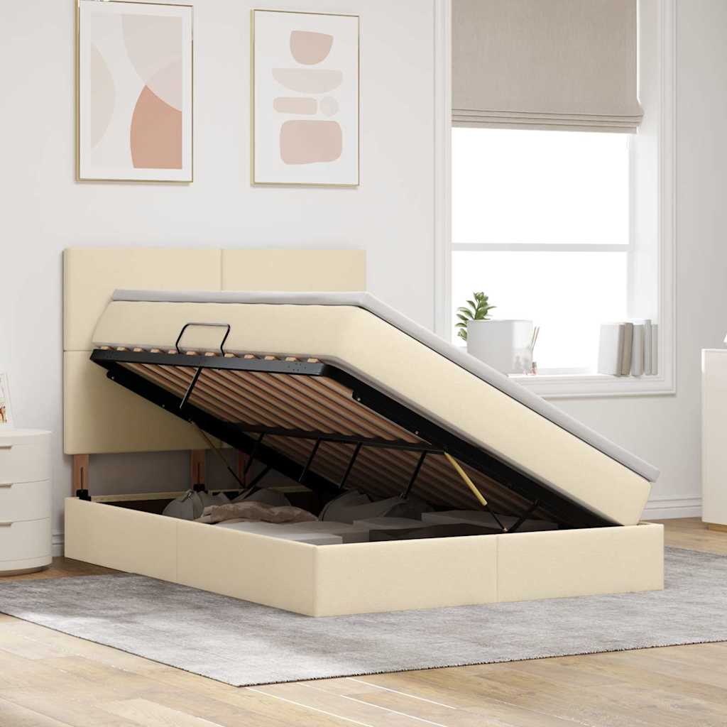 vidaXL Aufbewahrungsbett mit Matratze Creme 140 x 190 cm Polyester