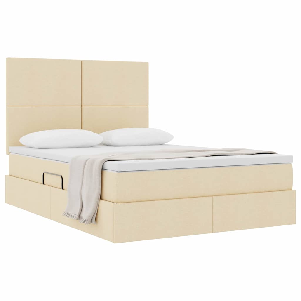 vidaXL Aufbewahrungsbett mit Matratze Creme 140 x 190 cm Polyester