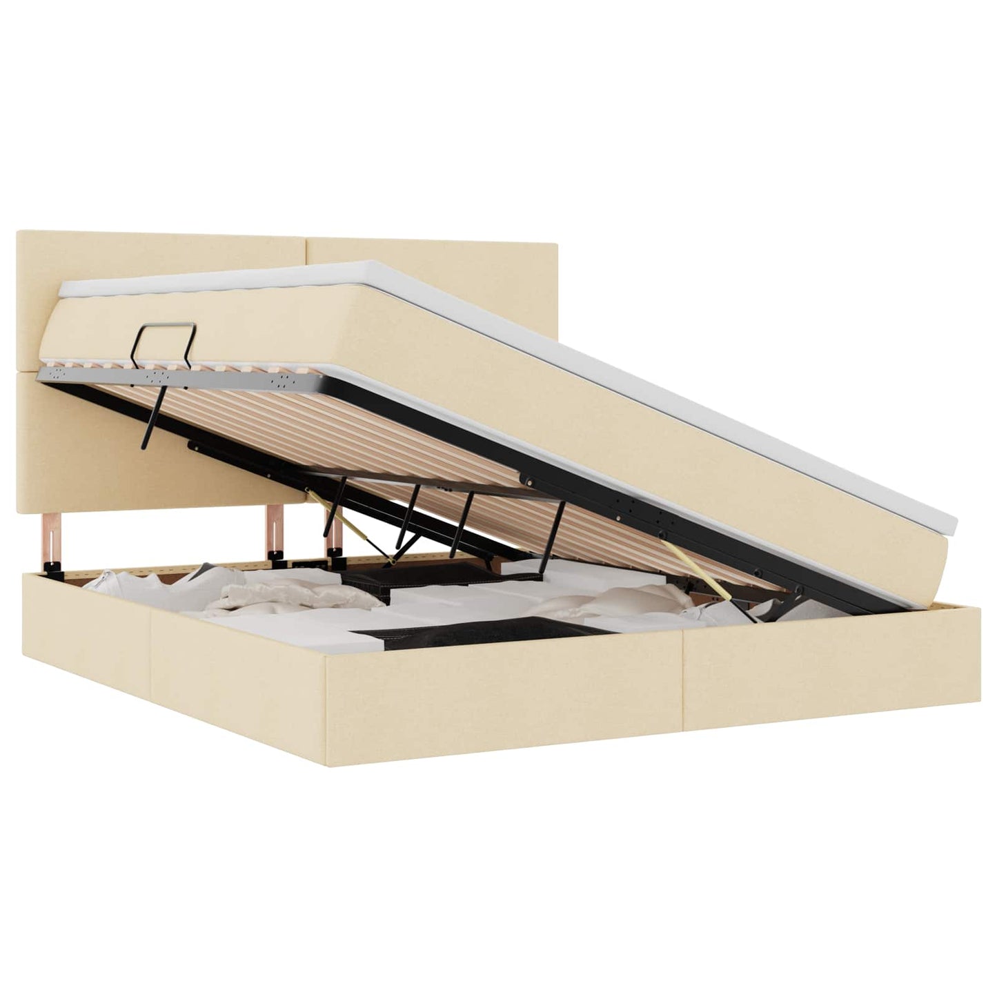 Aufbewahrungsbett mit Matratze Creme 160 x 200 cm Polyester