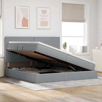 Aufbewahrungsbett mit Matratze Hellgrau 200 x 200 cm Polyester