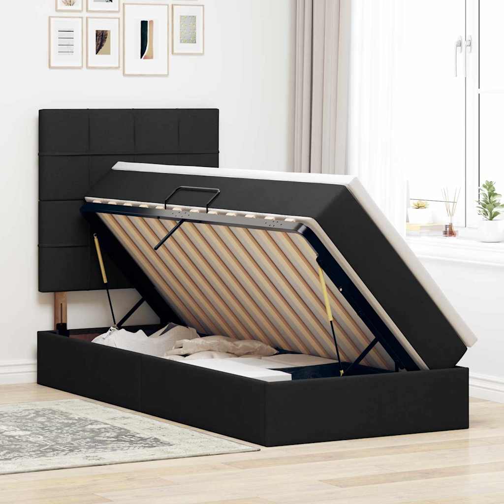 vidaXL Aufbewahrungsbett mit Matratze Schwarz 90 x 200 cm Polyester