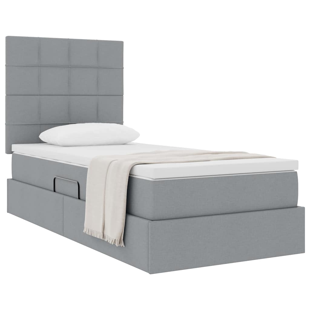 vidaXL Aufbewahrungsbett mit Matratze Hellgrau 100 x 200 cm Polyester