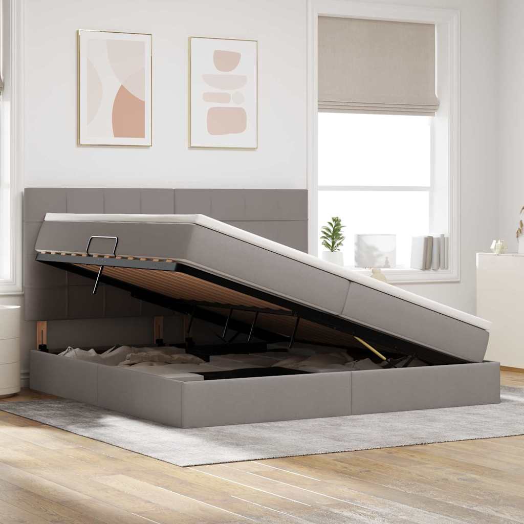 Aufbewahrungsbett mit Matratze Taupe 200 x 200 cm Polyester