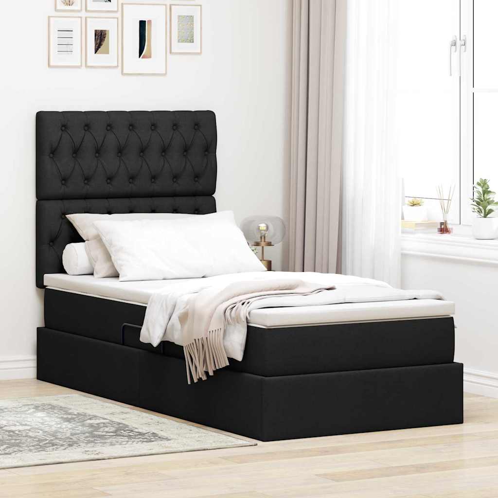 vidaXL Aufbewahrungsbett mit Matratze Schwarz 90 x 200 cm Polyester