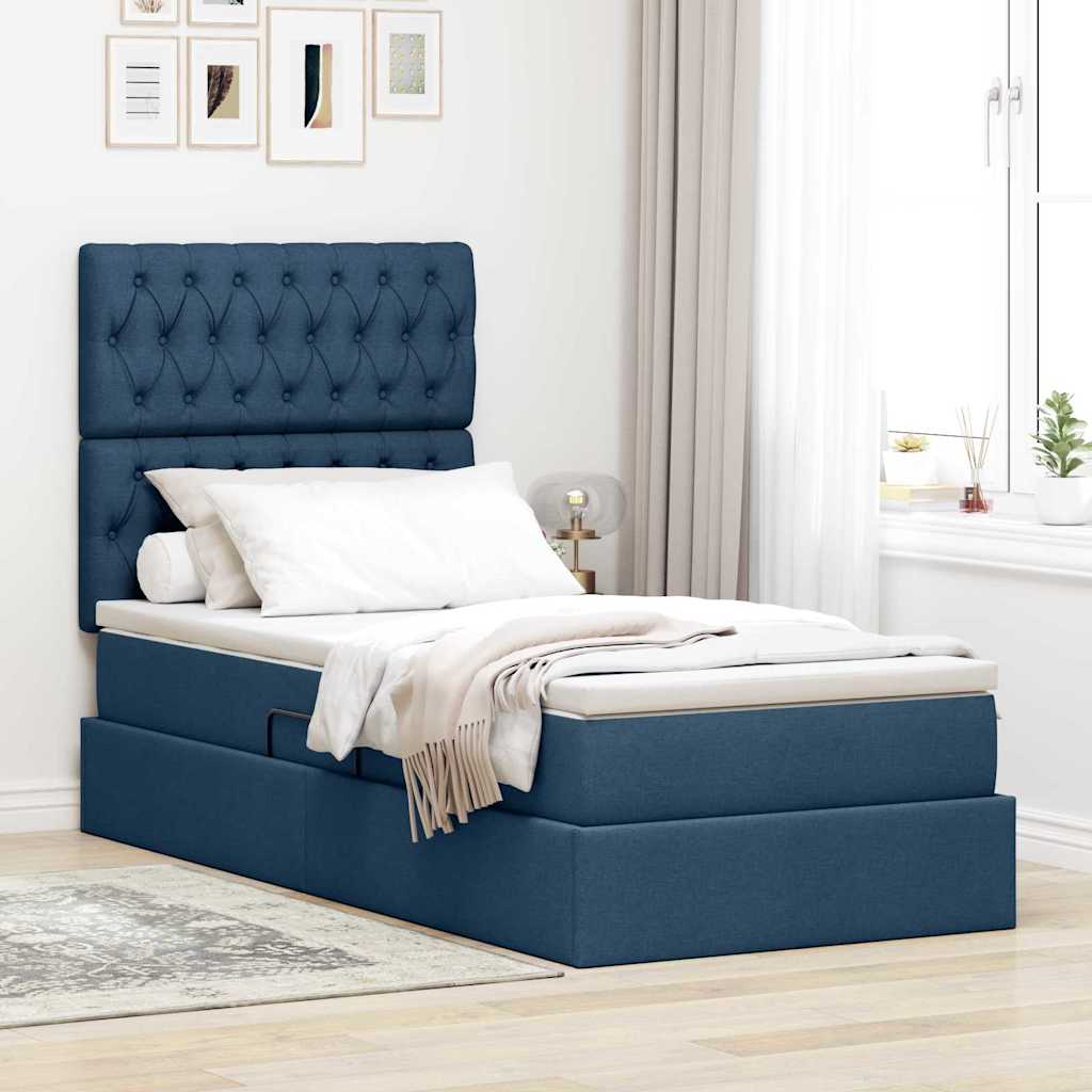vidaXL Aufbewahrungsbett mit Matratze Blau 90 x 200 cm Polyester