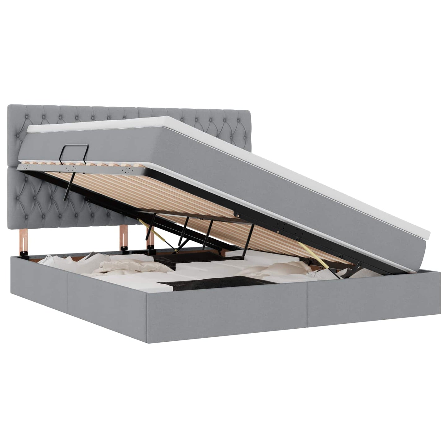 Aufbewahrungsbett mit Matratze Hellgrau 160 x 200 cm Polyester