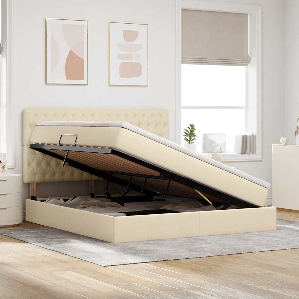 Aufbewahrungsbett mit Matratze Creme 160 x 200 cm Polyester