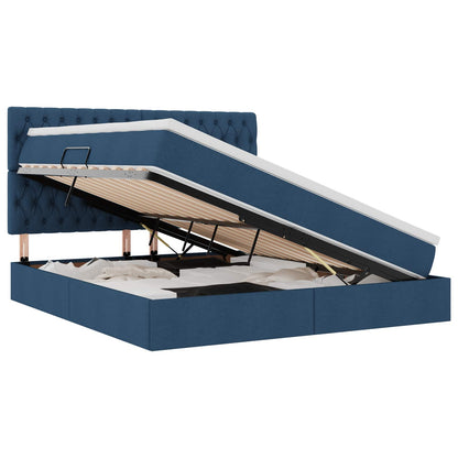 Aufbewahrungsbett mit Matratze Blau 160 x 200 cm Polyester