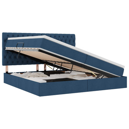 Aufbewahrungsbett mit Matratze Blau 200 x 200 cm Polyester