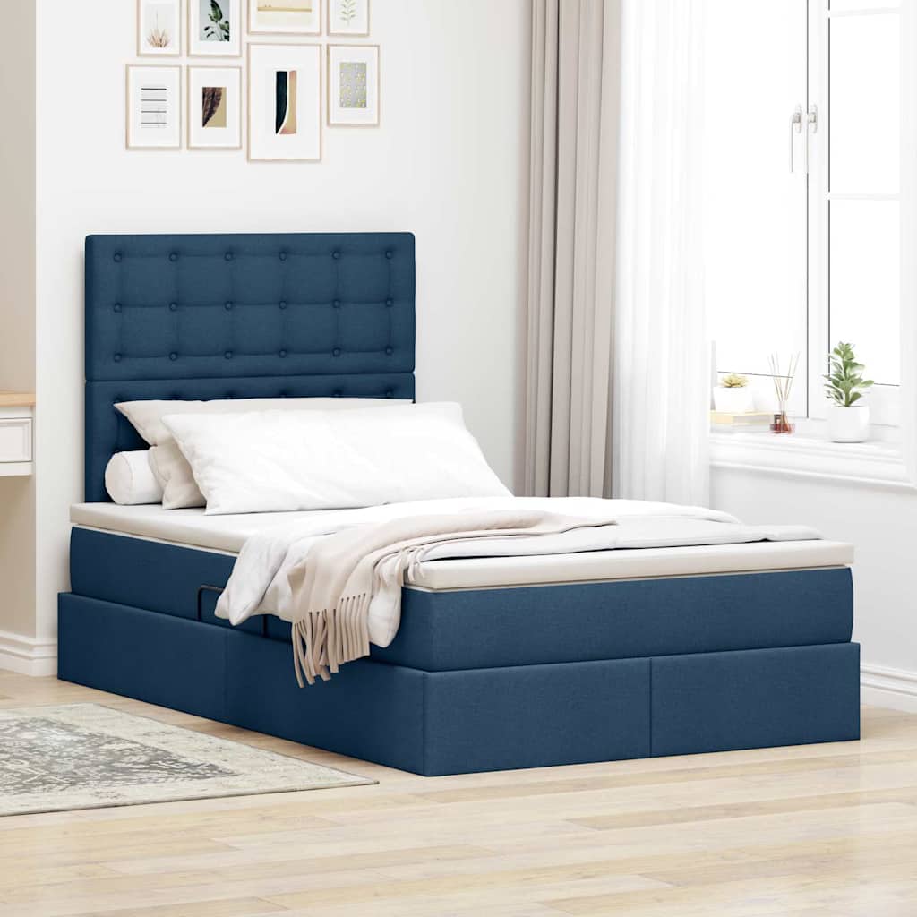 vidaXL Aufbewahrungsbett mit Matratze Blau 120 x 200 cm Polyester