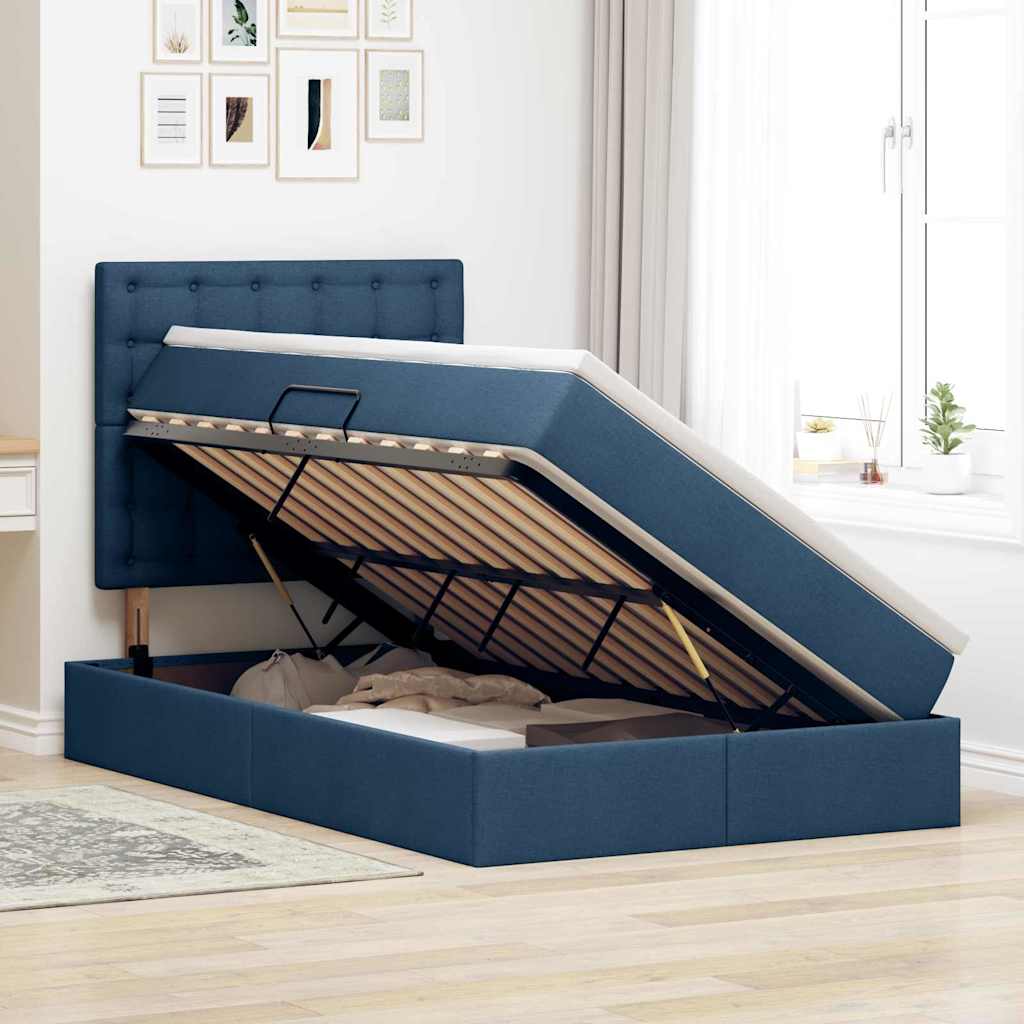 vidaXL Aufbewahrungsbett mit Matratze Blau 120 x 200 cm Polyester