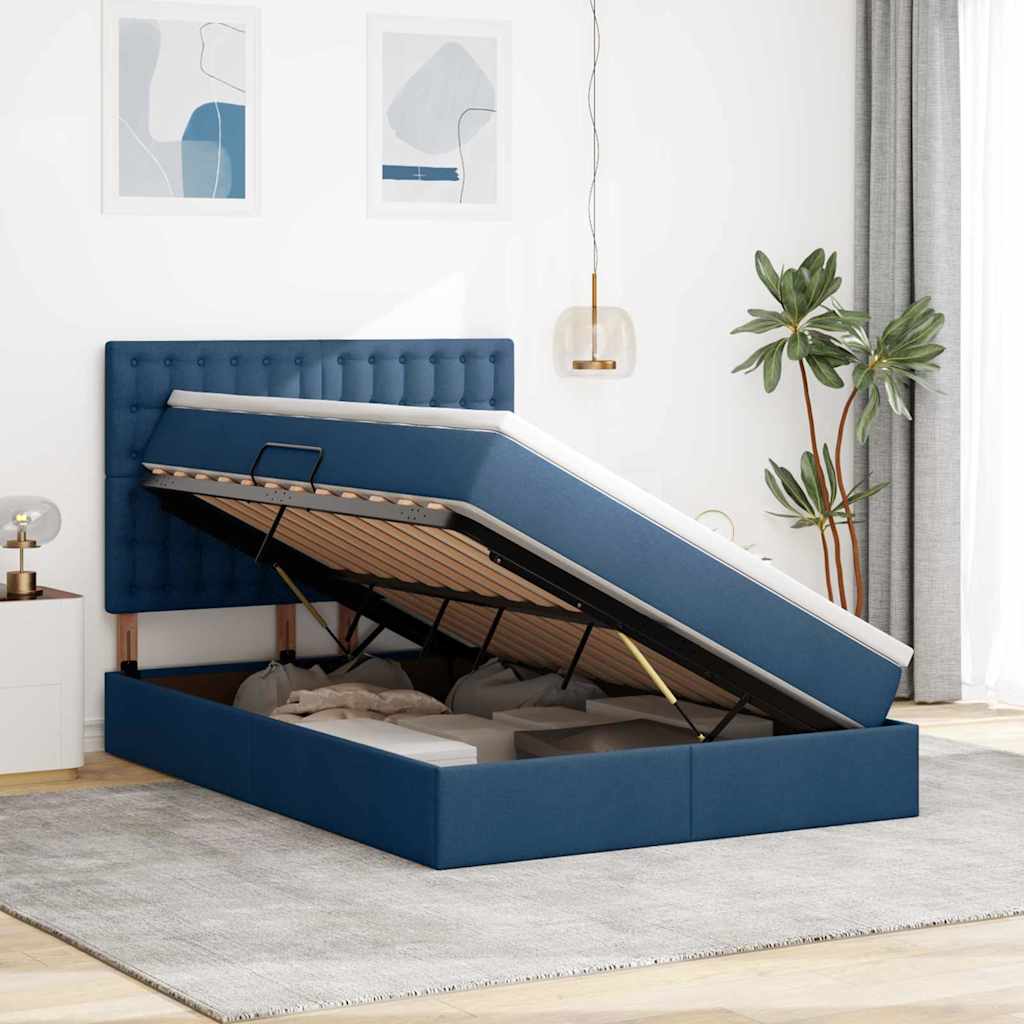 vidaXL Aufbewahrungsbett mit Matratze Blau 140 x 190 cm Polyester