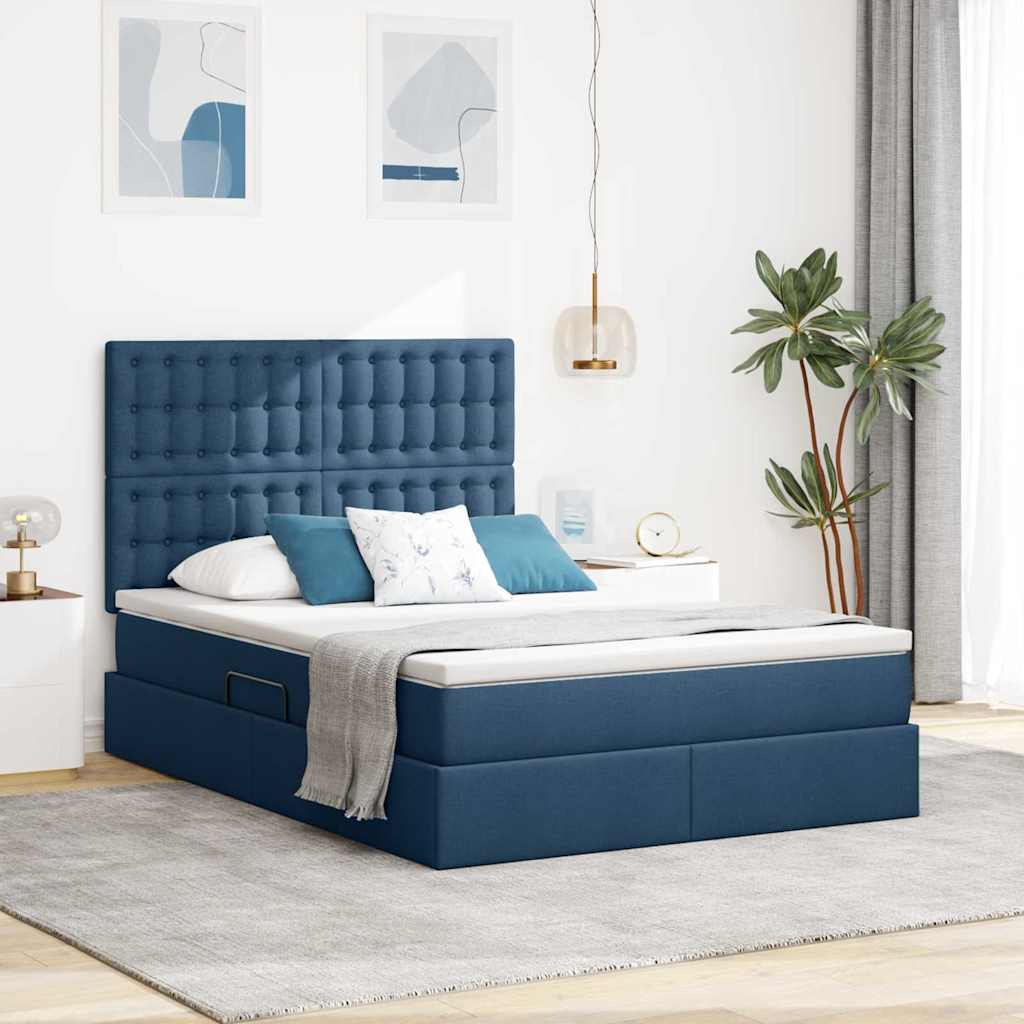 vidaXL Aufbewahrungsbett mit Matratze Blau 140 x 200 cm Polyester