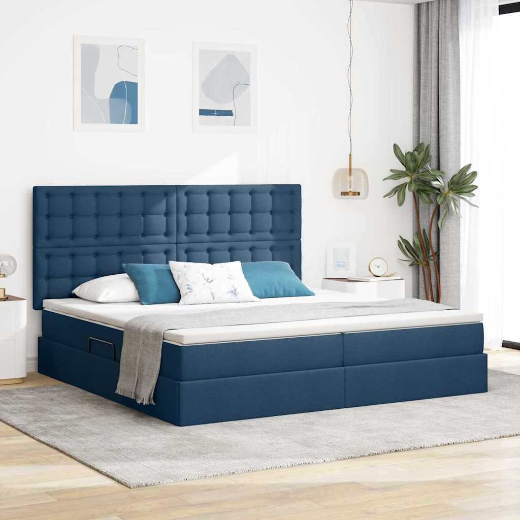 vidaXL Aufbewahrungsbett mit Matratze Blau 200 x 200 cm Polyester