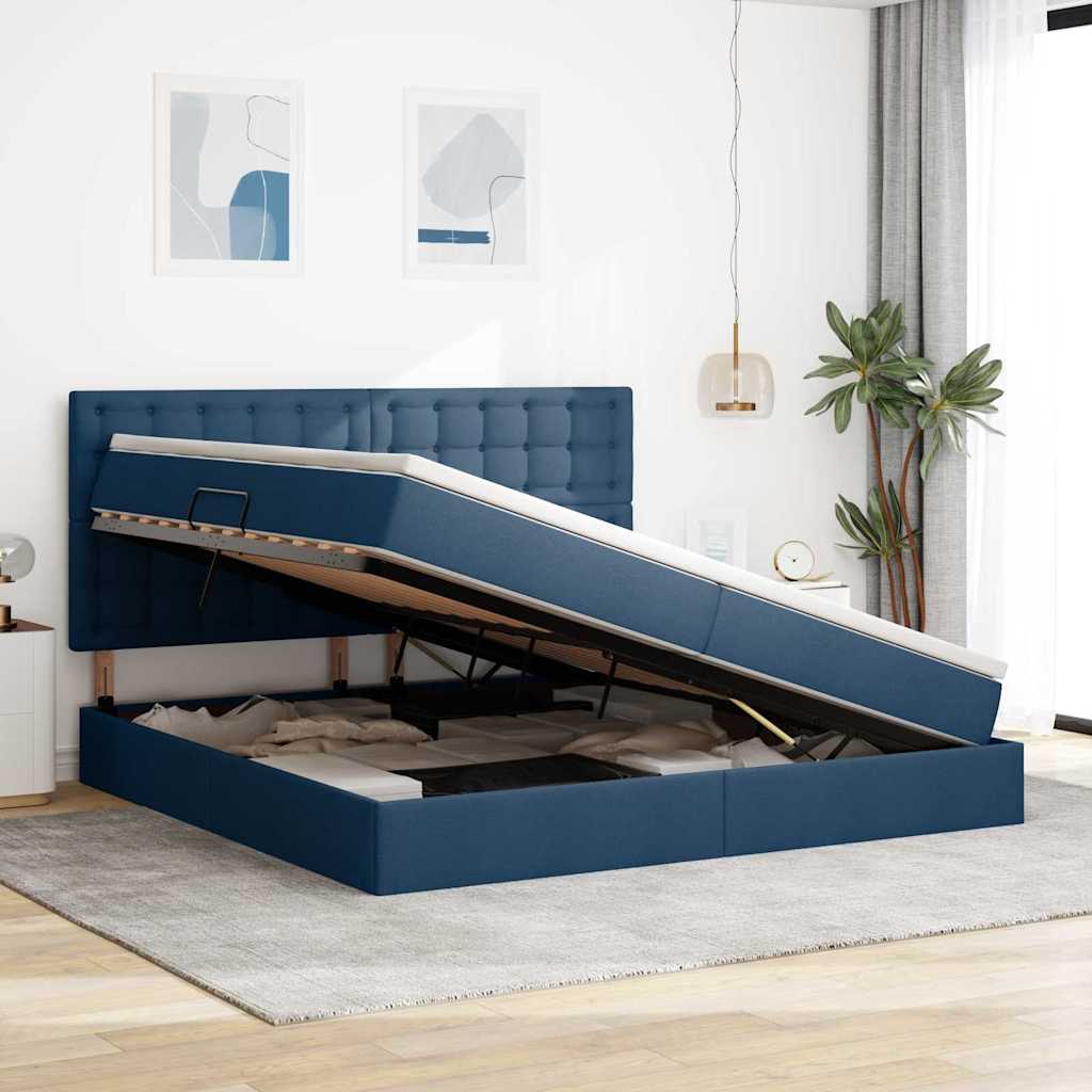 vidaXL Aufbewahrungsbett mit Matratze Blau 200 x 200 cm Polyester