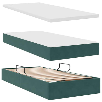 Aufbewahrungsbett mit Matratze Dunkelgrün 90 x 200 cm Samt