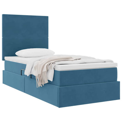 vidaXL Lit coffre avec matelas Bleu foncé 90 x 200 cm Velours