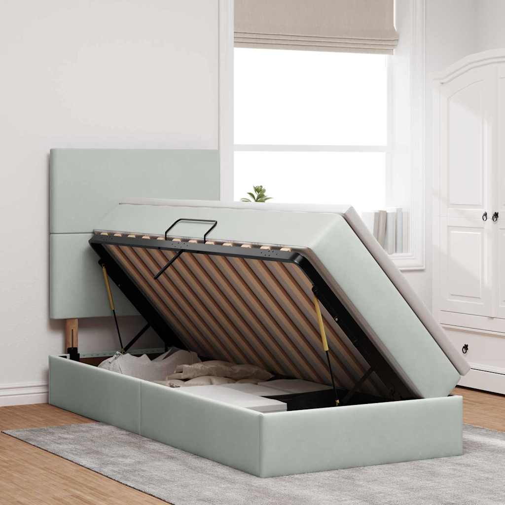 Aufbewahrungsbett mit Matratze Hellgrau 100 x 200 cm Samt