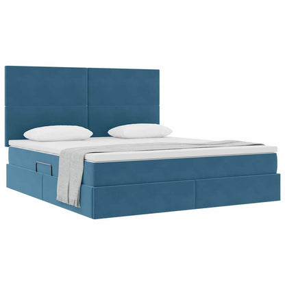 Aufbewahrungsbett mit Matratze Dunkelblau 180 x 200 cm Samt