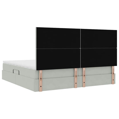 Aufbewahrungsbett mit Matratze Hellgrau 200 x 200 cm Samt