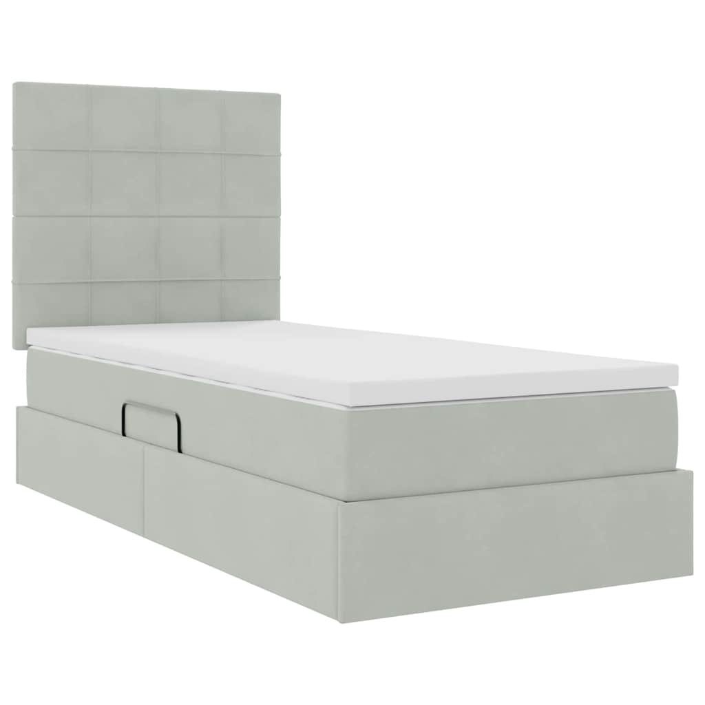 vidaXL Lit de rangement avec matelas Gris clair 90 x 190 cm Velours