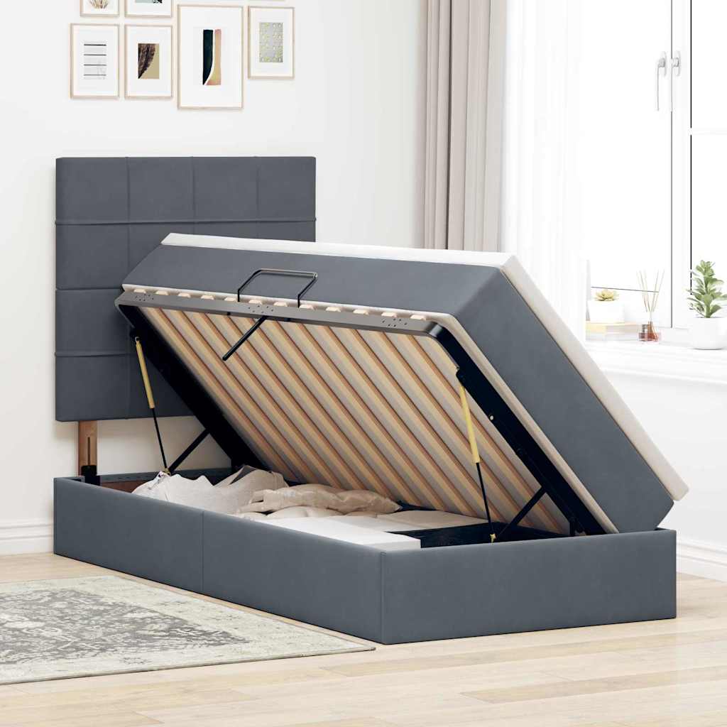 vidaXL Lit de rangement avec matelas Gris foncé 90 x 190 cm Velours