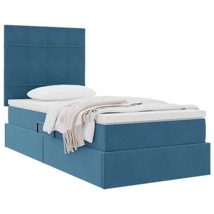vidaXL Lit coffre avec matelas Bleu foncé 90 x 200 cm Velours