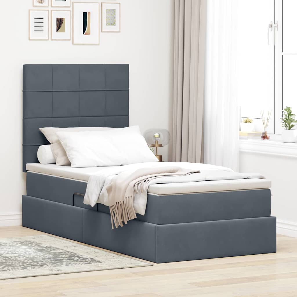 vidaXL Lit coffre avec matelas Gris foncé 100 x 200 cm Velours