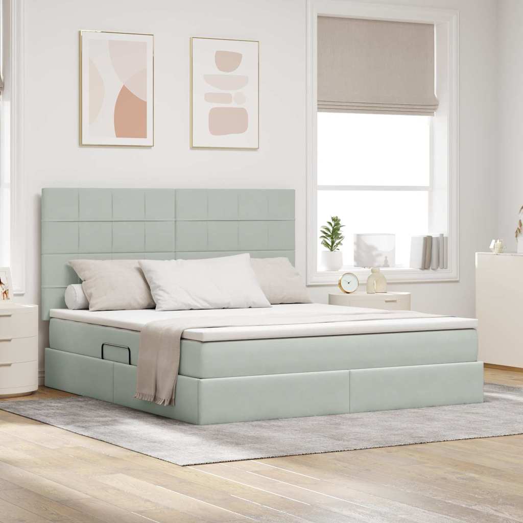 Aufbewahrungsbett mit Matratze Hellgrau 180 x 200 cm Samt