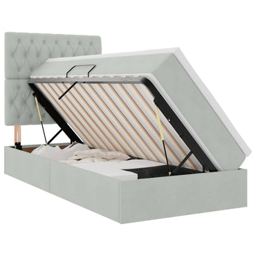 vidaXL Aufbewahrungsbett mit Matratze Hellgrau 90 x 190 cm Samt