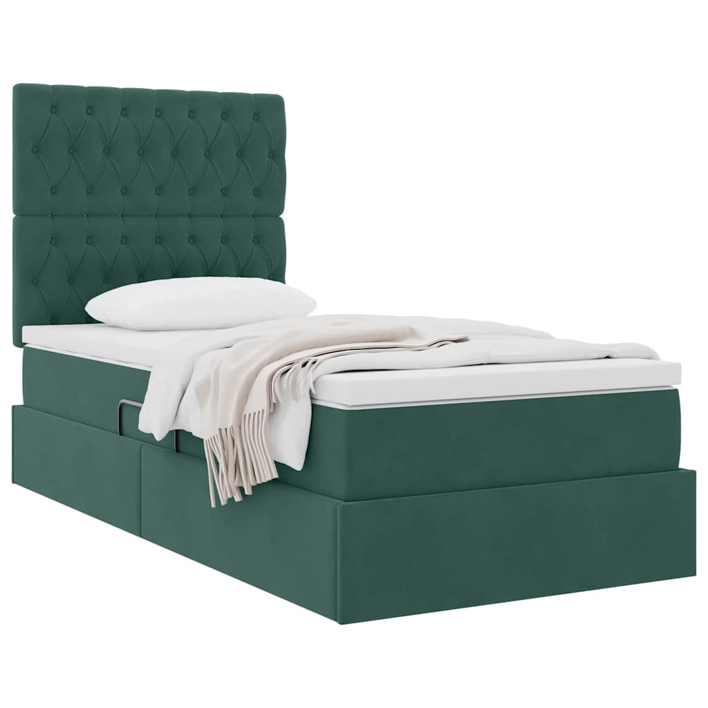 vidaXL Aufbewahrungsbett mit Matratze Dunkelgrün 90 x 190 cm Samt