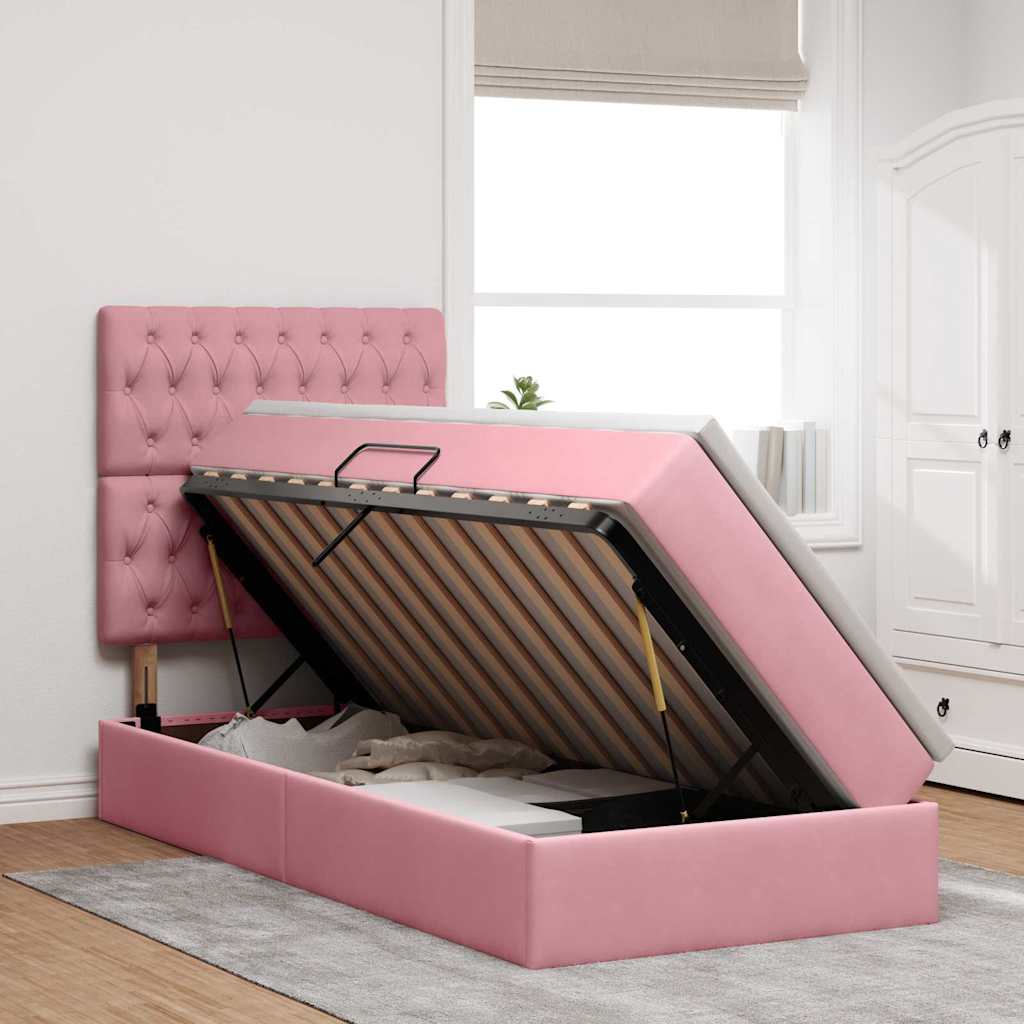 vidaXL Aufbewahrungsbett mit Matratze Rosa 90 x 200 cm Samt