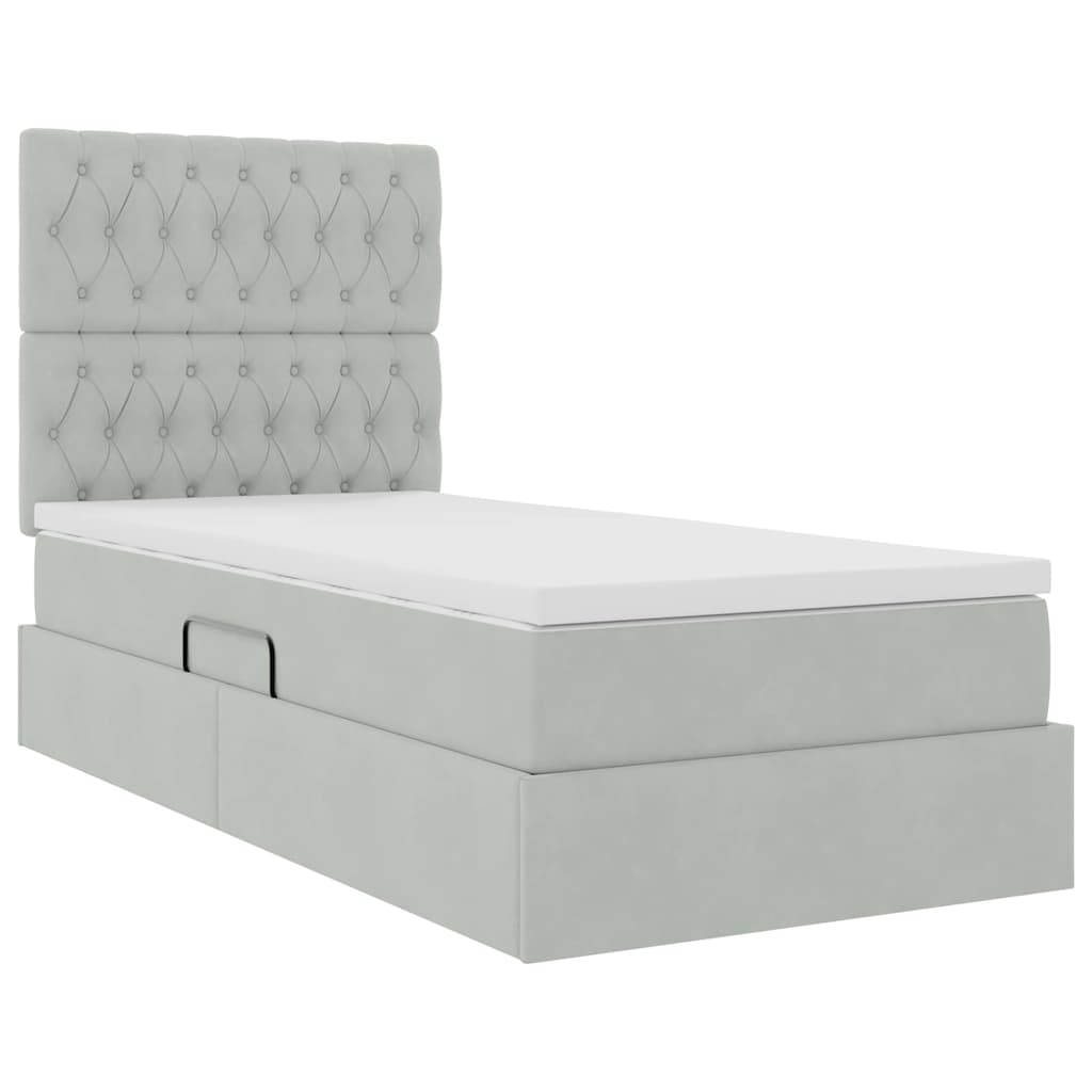 vidaXL Aufbewahrungsbett mit Matratze Hellgrau 100 x 200 cm Samt
