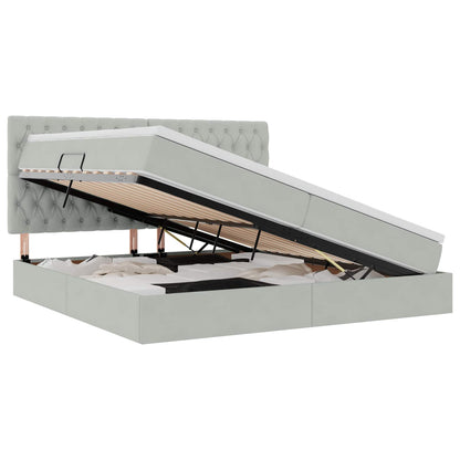 Aufbewahrungsbett mit Matratze Hellgrau 200 x 200 cm Samt