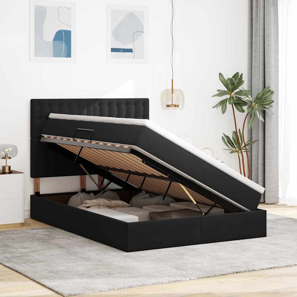 Aufbewahrungsbett mit Matratze Schwarz 140 x 190 cm Samt