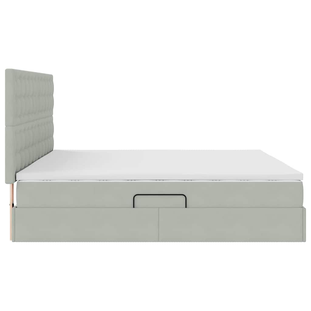 Aufbewahrungsbett mit Matratze Hellgrau 200 x 200 cm Samt