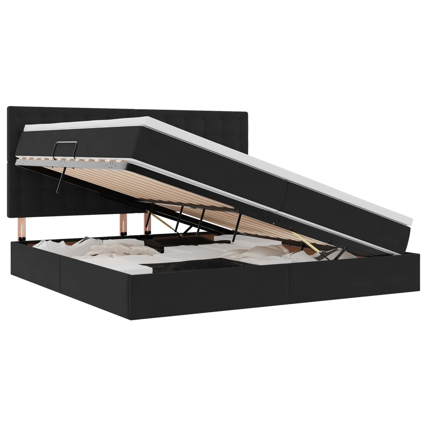 Aufbewahrungsbett mit Matratze Schwarz 200 x 200 cm Samt