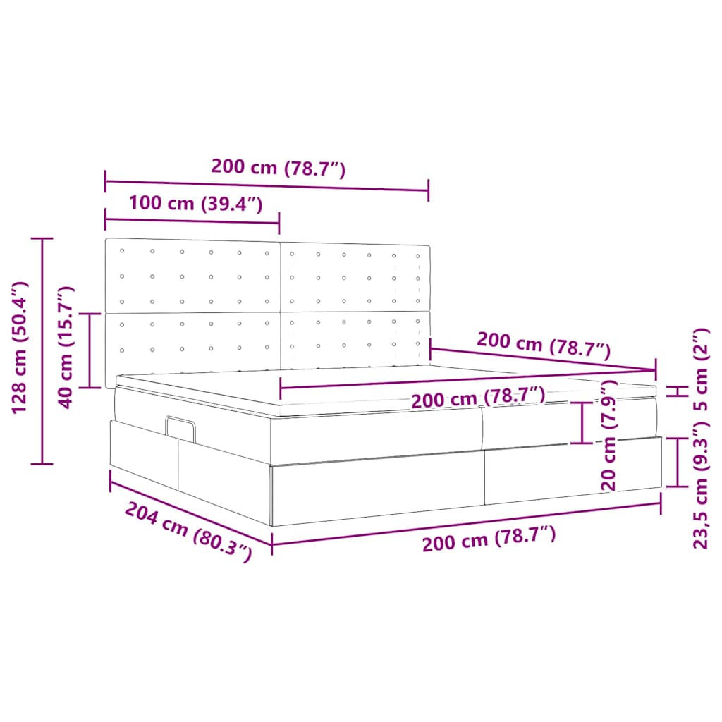 Aufbewahrungsbett mit Matratze Schwarz 200 x 200 cm Samt