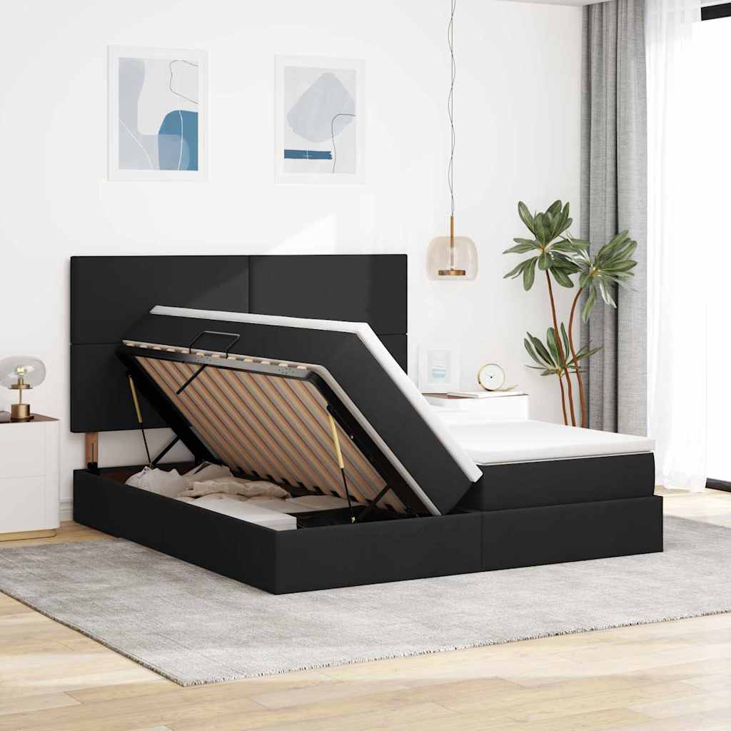 vidaXL Aufbewahrungsbett mit Matratze Schwarz 180 x 200 cm Kunstleder