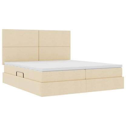 Aufbewahrungsbett mit Matratze Creme 200 x 200 cm Kunstleder