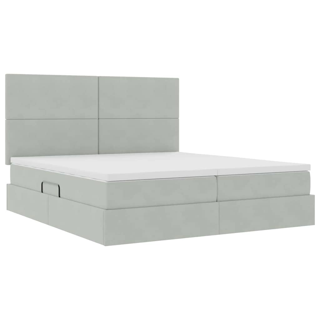vidaXL Lit de rangement avec matelas Gris clair 200 x 200 cm Velours