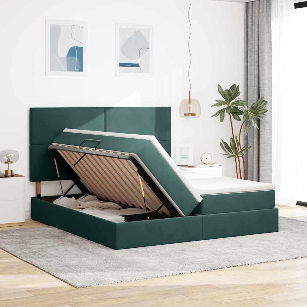 vidaXL Aufbewahrungsbett mit Matratze Dunkelgrün 200 x 200 cm Samt