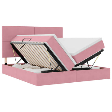 vidaXL Lit de rangement avec matelas rose 200 x 200 cm velours
