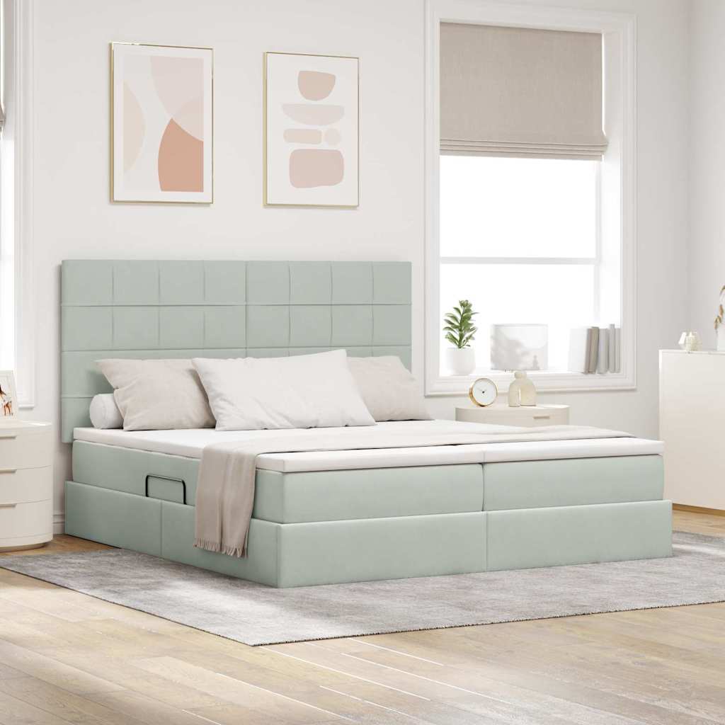 vidaXL Lit de rangement avec matelas Gris clair 200 x 200 cm Velours
